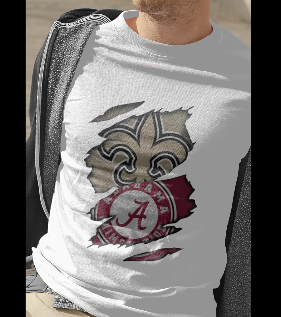New Orleans Saints Alabama Crimson Tide Fleur De Lis Ripped T-Shirt