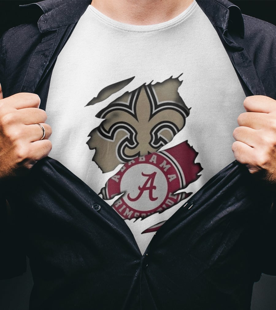 New Orleans Saints Alabama Crimson Tide Fleur De Lis Ripped T-Shirt