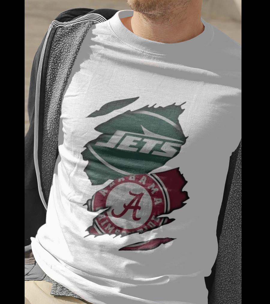 New York Jets Alabama Crimson Tide Ripped Fan Gear T-Shirt
