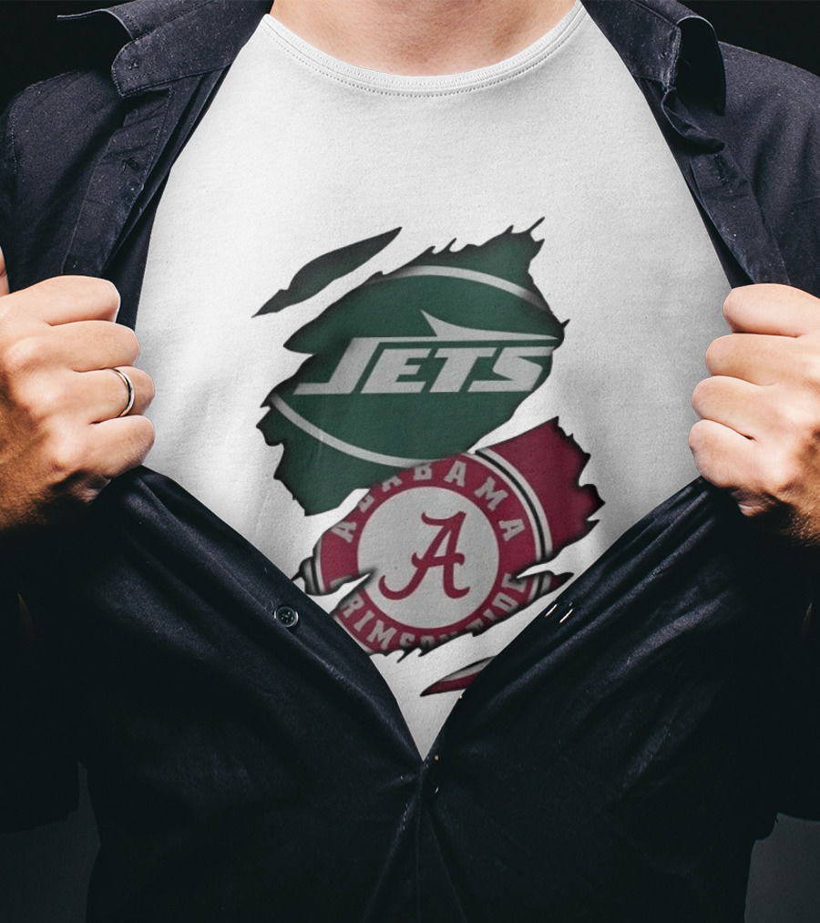 New York Jets Alabama Crimson Tide Ripped Fan Gear T-Shirt