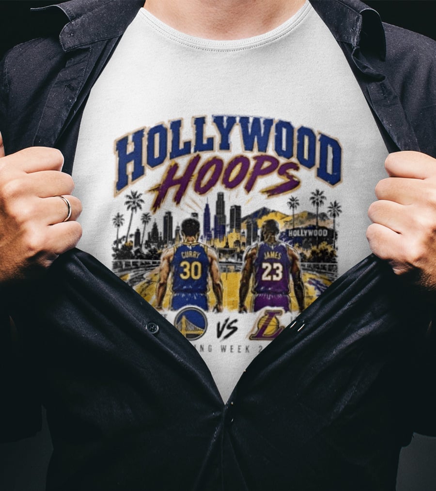 Hollywood Hoops Golden State Warriors Vs Los Angeles Lakers Opening Week 2023 Curry 30 James 23 T-Shirt