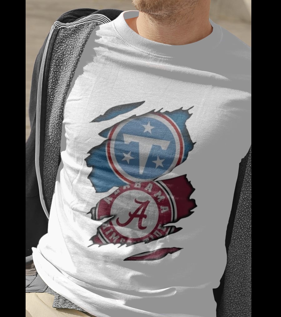 Tennessee Titans Alabama Crimson Tide Ripped Fabric Sports Fan Gear T-Shirt