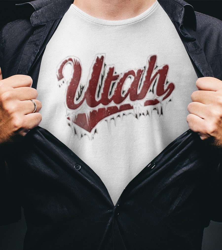 Utah Icy Snow Icicles Script Retro Style Dripping Lettering T-Shirt