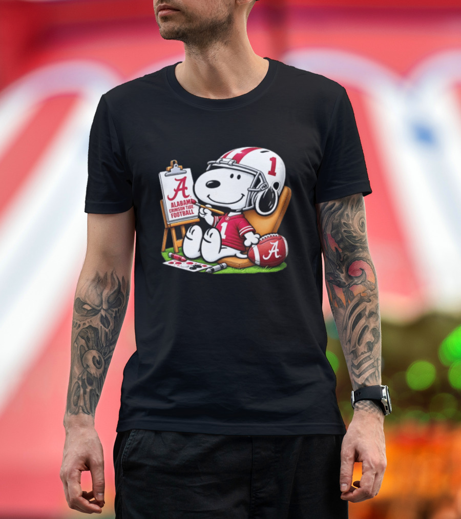 Alabama Crimson Tide Football Snoopy Painting Easel Brush Helmet Number One T-Shirt