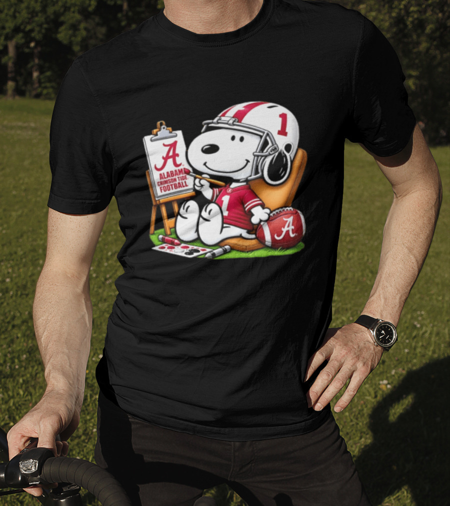 Alabama Crimson Tide Football Snoopy Painting Easel Brush Helmet Number One T-Shirt