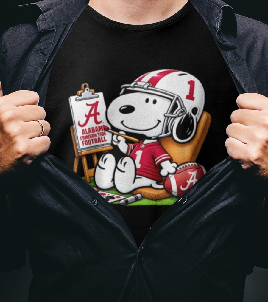 Alabama Crimson Tide Football Snoopy Painting Easel Brush Helmet Number One T-Shirt