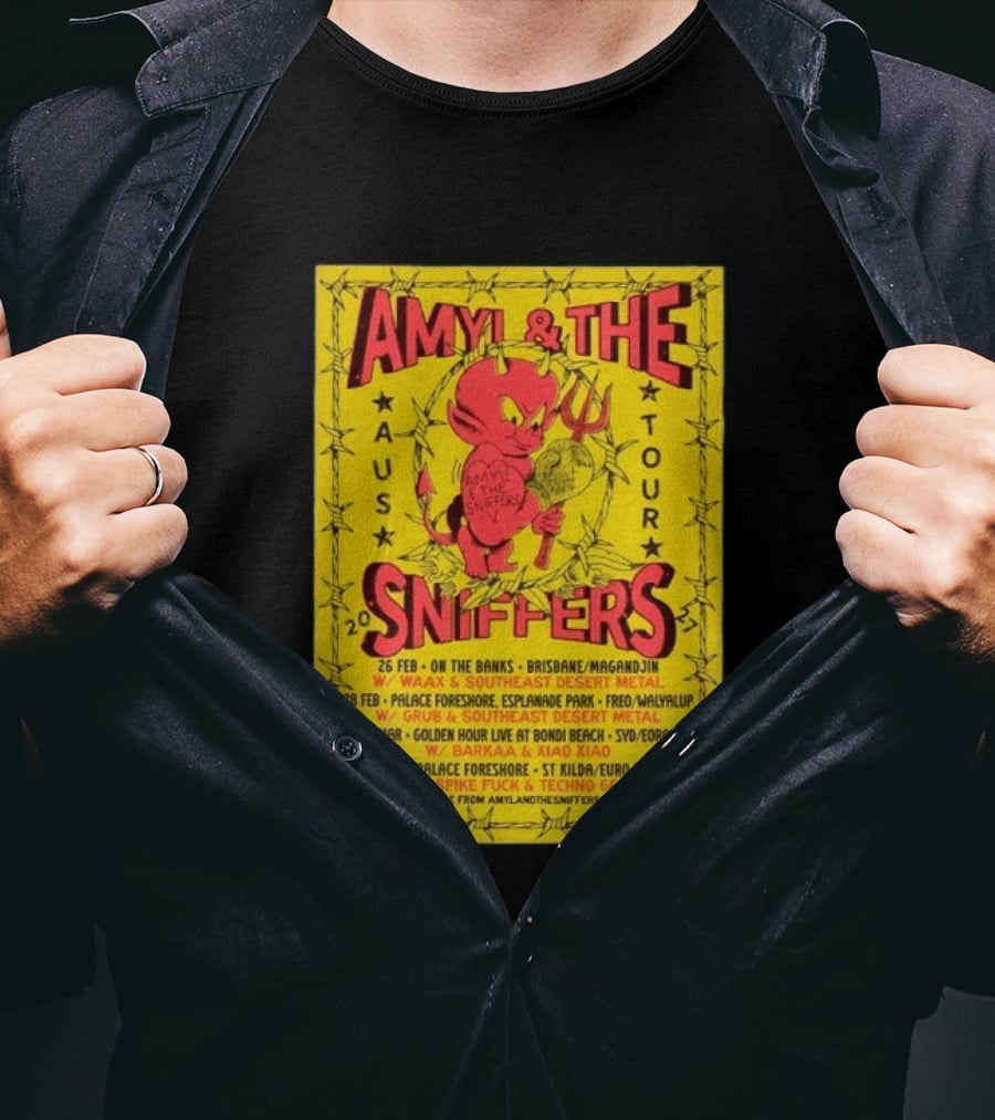 Amyl And The Sniffers Australian Tour 2024 Devil Brisbane Perth Sydney Punk Rock Band Dates T-Shirt