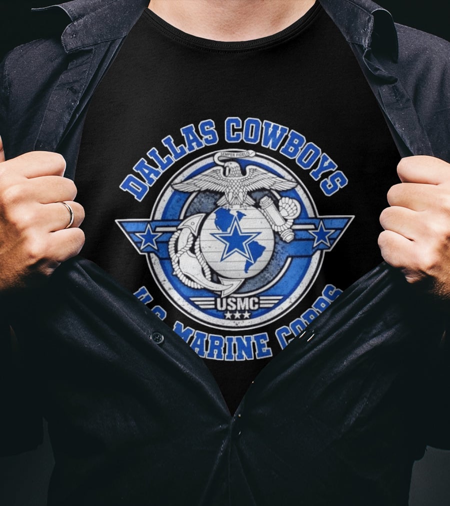 Dallas Cowboys US Marine Corps Semper Fidelis USMC Logo Football Team And Military T-Shirt