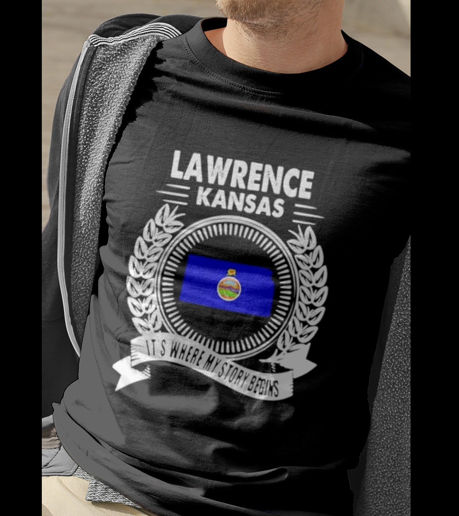 Lawrence Kansas City Flag Emblem Where My Story Begins T-Shirt