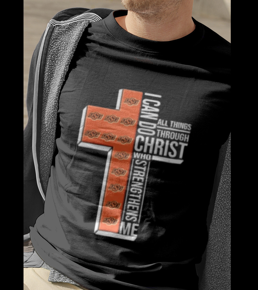 Oklahoma State Cowboys Cross I Can Do All Things Through Christ Who Strengthens Me T-Shirt