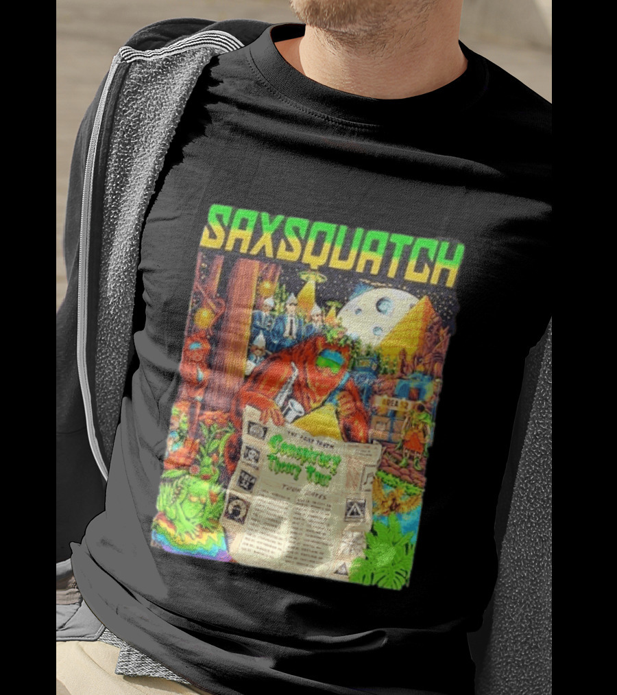 Saxsquatch The Past Truth Conspiracy Theory Tour 2026 Area 52 Moon Pyramid Tour Dates T-Shirt