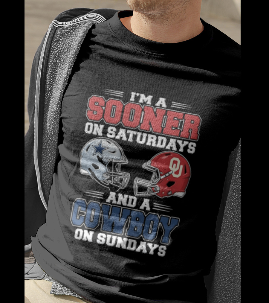 I'm A Sooner On Saturdays And A Cowboy On Sundays Football Helmets T-Shirt