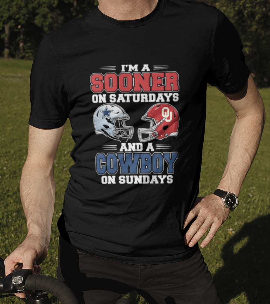 I'm A Sooner On Saturdays And A Cowboy On Sundays Football Helmets T-Shirt