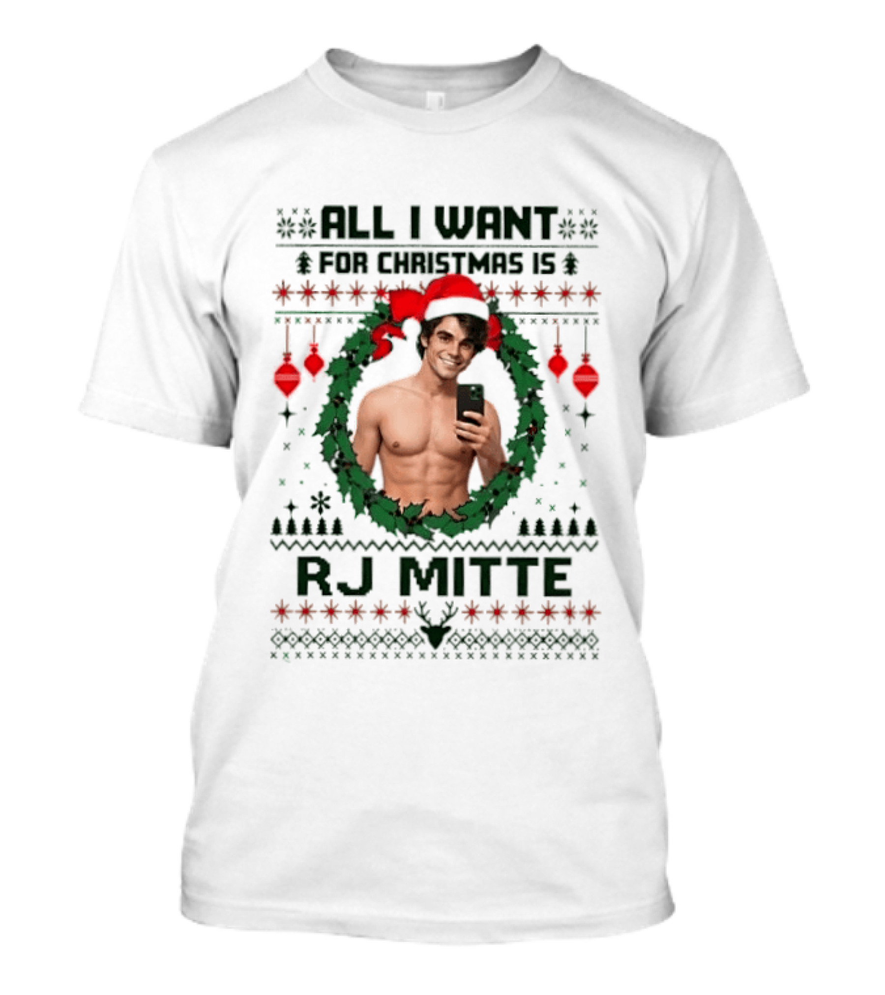 All I Want For Christmas Is RJ Mitte Ugly 2026 Santa Hat Wreath T-Shirt
