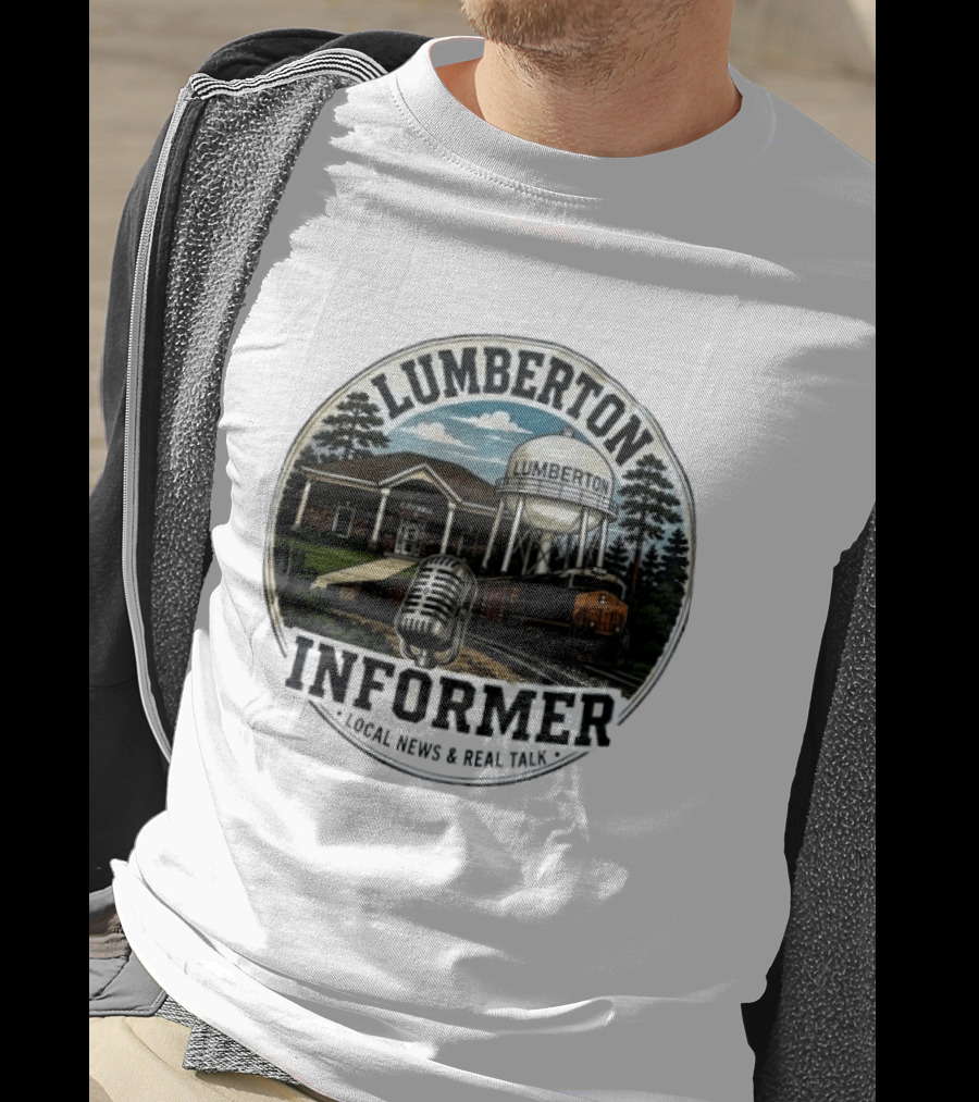Lumberton Informer Local News Real Talk City Hall Microphone Train Tower Scenery T-Shirt