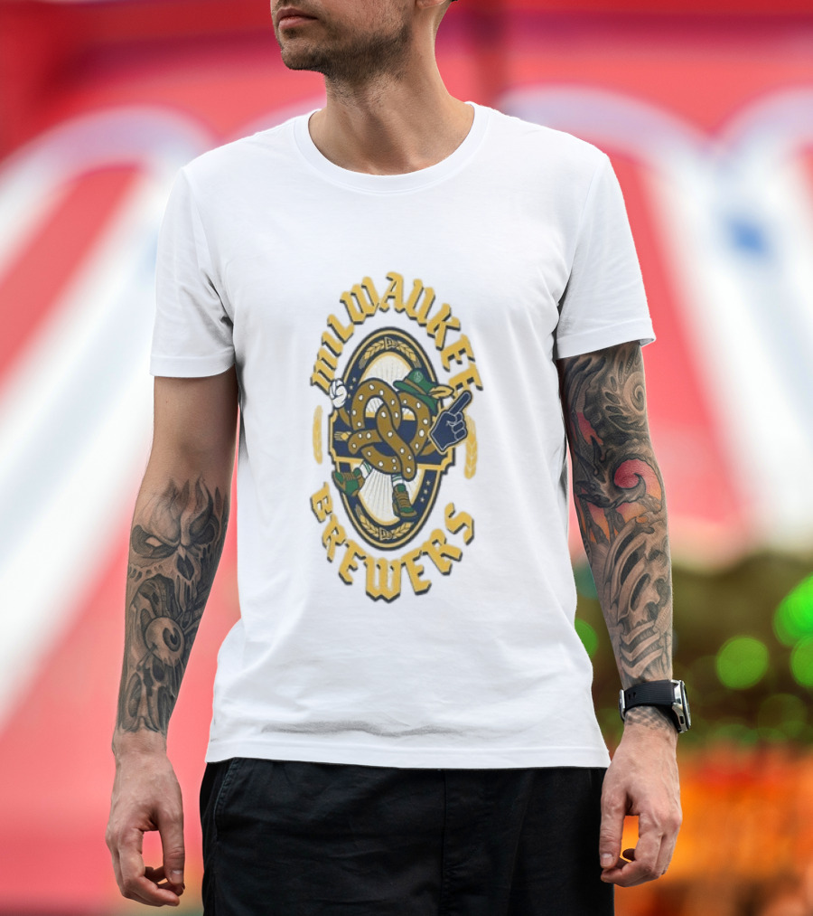 Milwaukee Brewers Oktoberfest Pretzel Character Baseball T-Shirt