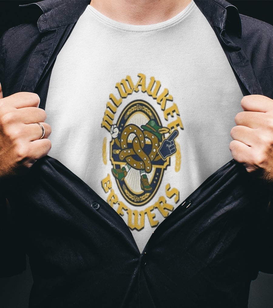 Milwaukee Brewers Oktoberfest Pretzel Character Baseball T-Shirt