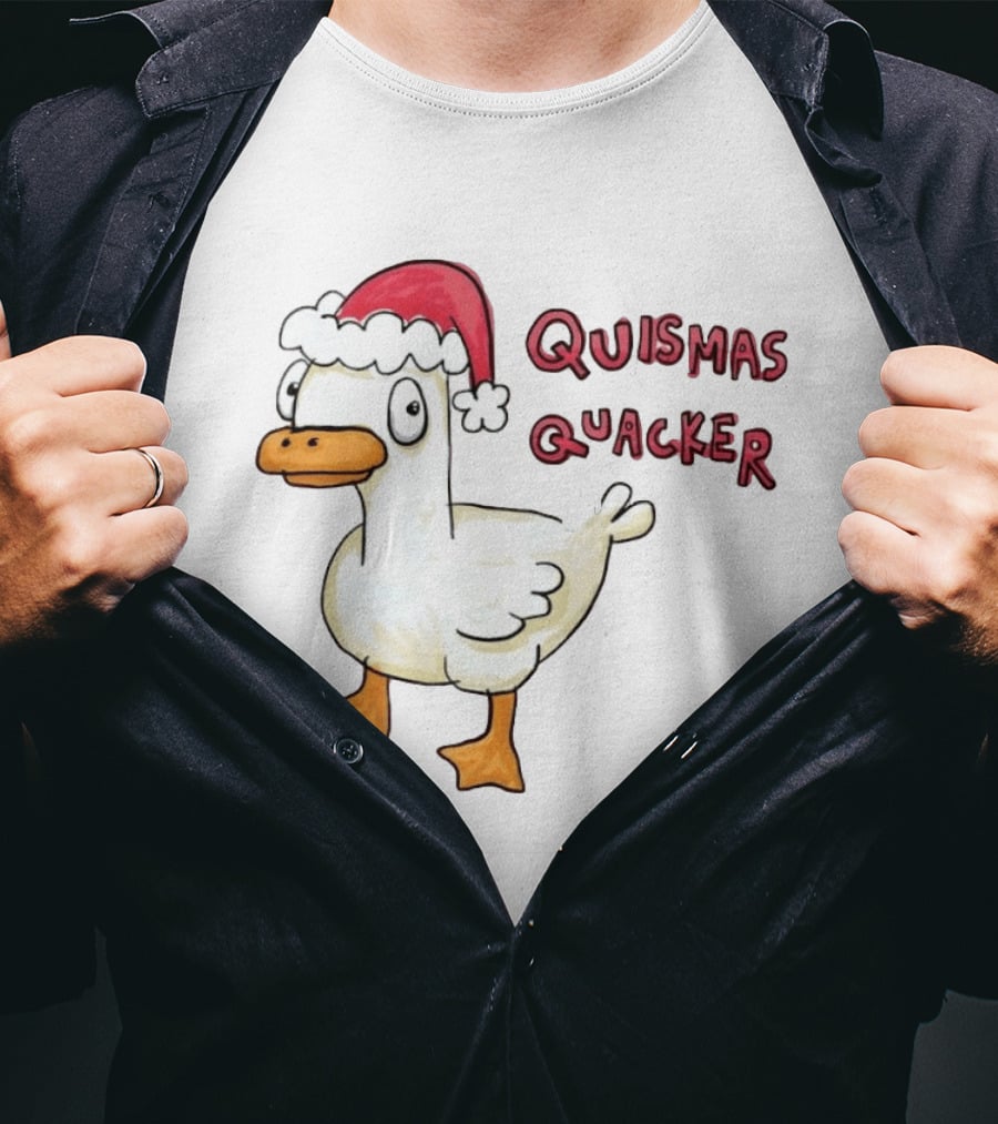 Quismas Quacker Christmas Duck Santa Hat Holiday Quack T-Shirt