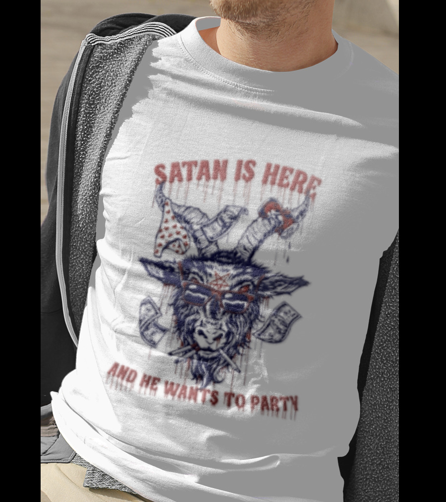 Satan Is Here And He Wants To Party Dripping Evil Goat Mask T-Shirt
