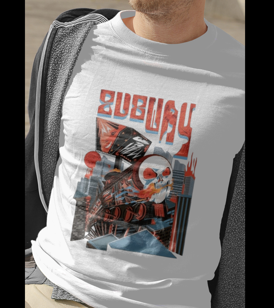 Subway Goes To Hell Skull Train Surreal Cityscape T-Shirt