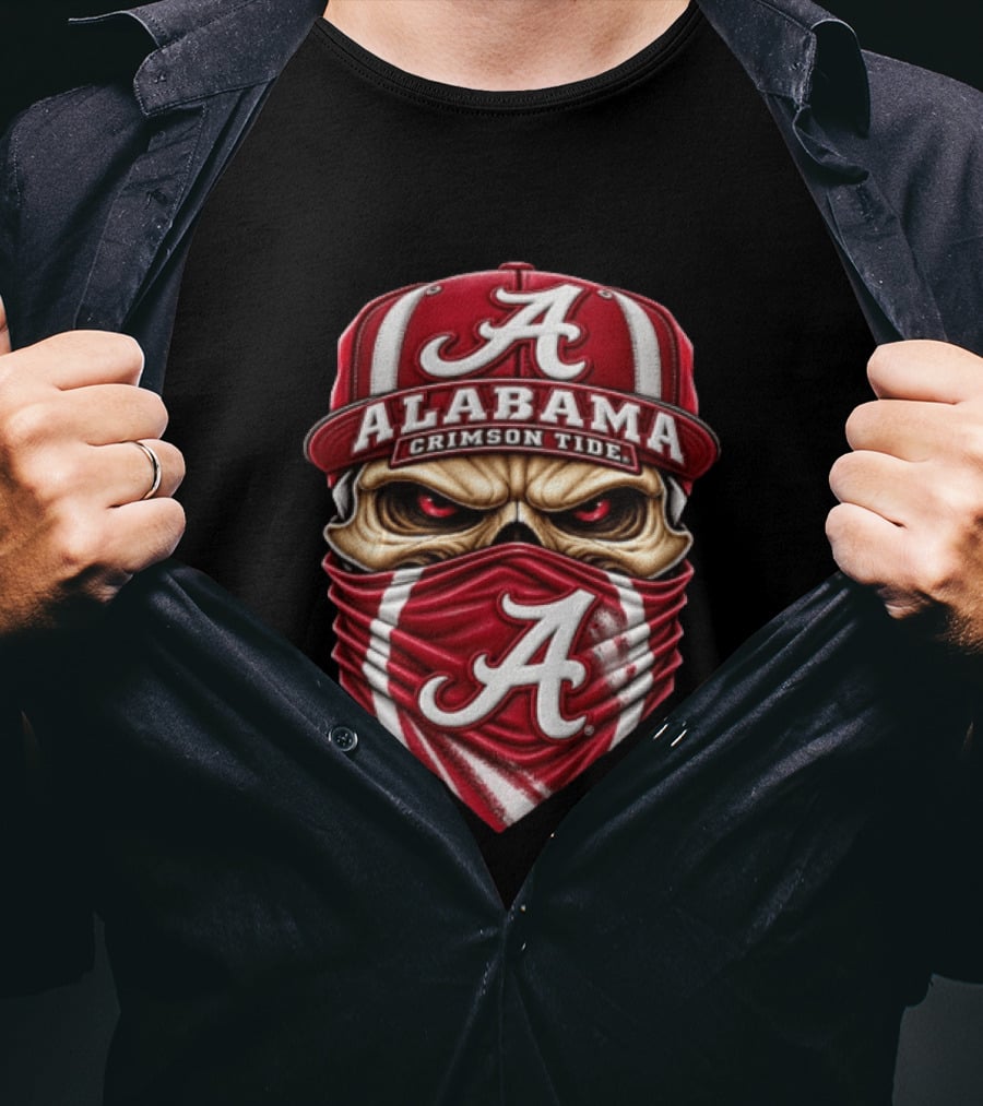 Alabama Crimson Tide Skull With Cap And Bandana Red Eyes T-Shirt
