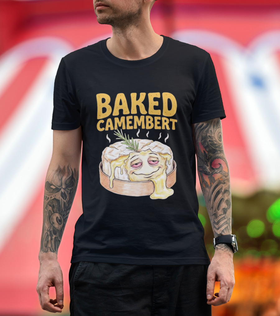Baked Camembert Cheese Food Funny Illustration With Melted Face T-Shirt