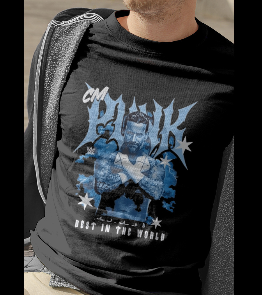 CM Punk WWE Best In The World Crossed Arms Blue Stars T-Shirt