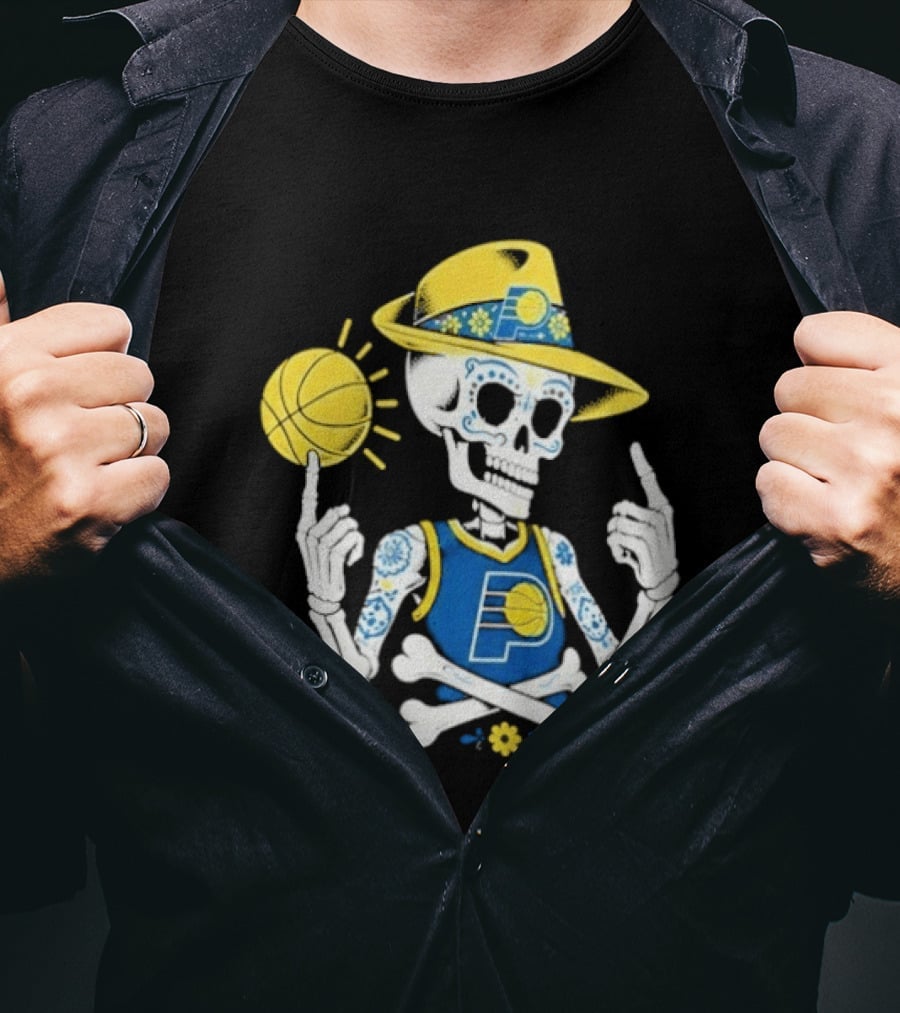 Indiana Pacers Mexico City CDMX Sugar Skull Skeleton Indy Game T-Shirt