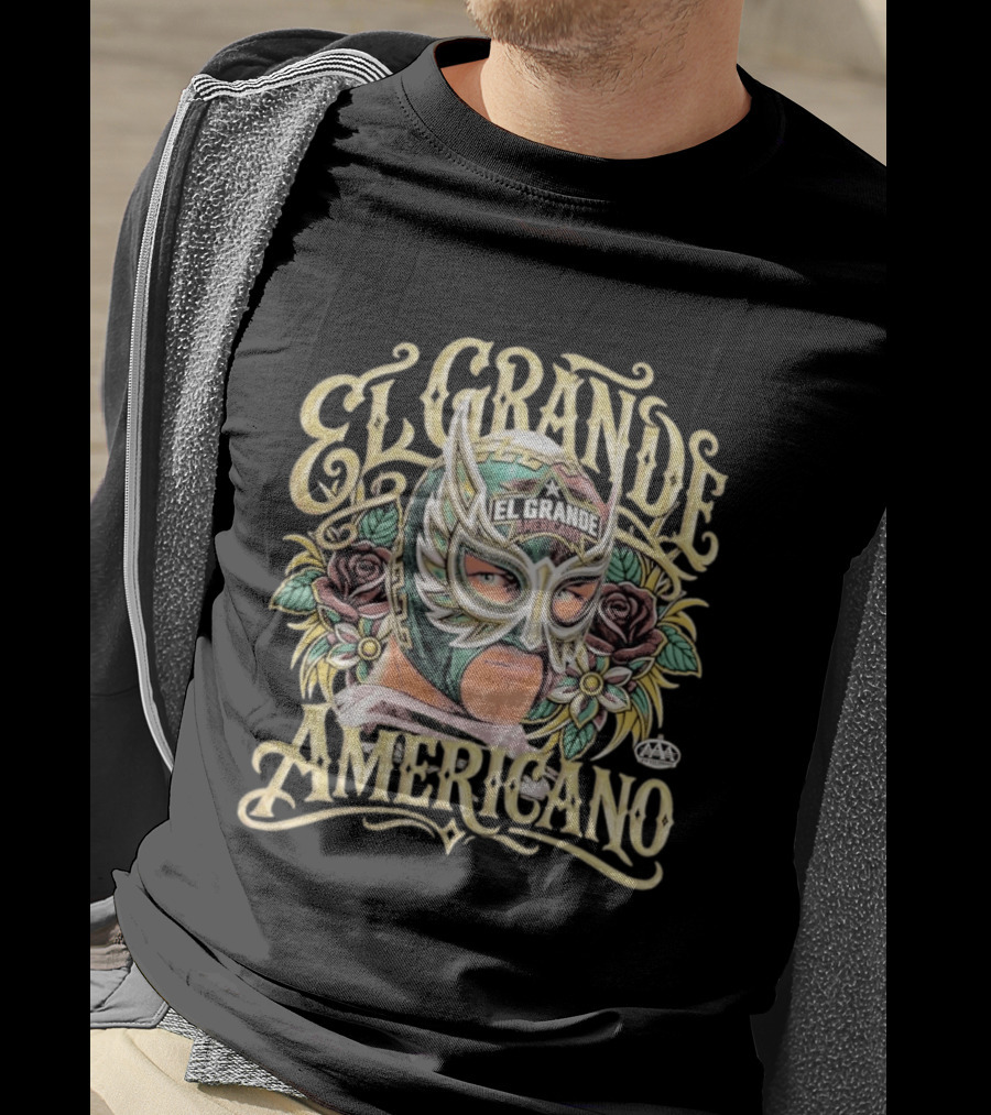 El Grande Americano Lucha Libre AAA Masked Wrestler Roses T-Shirt