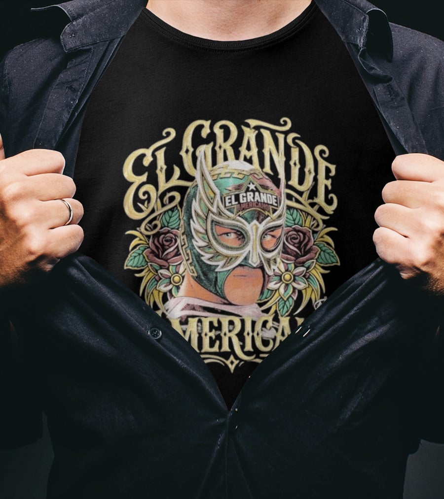 El Grande Americano Lucha Libre AAA Masked Wrestler Roses T-Shirt