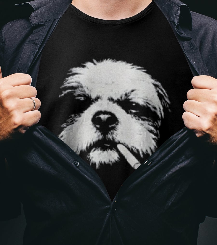 Shih Tzu Dog Smoking Cigarette Face T-Shirt