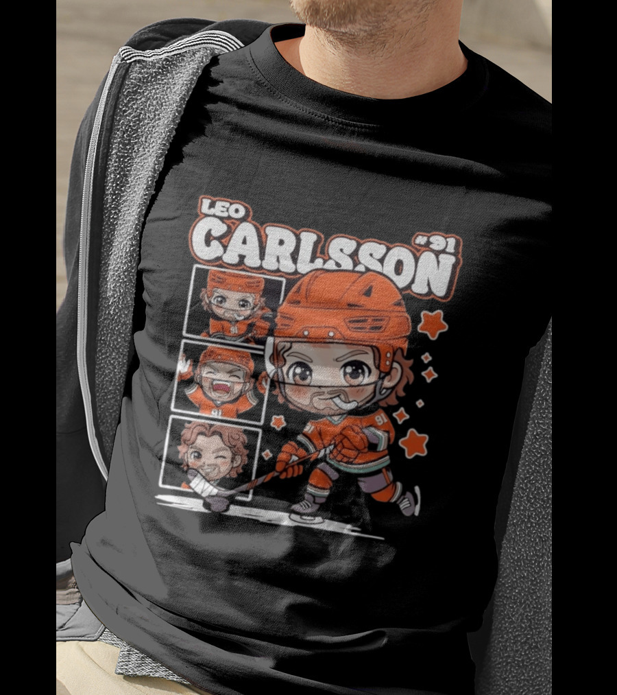 Leo Carlsson #91 Anaheim Ducks Chibi Anime Hockey T-Shirt