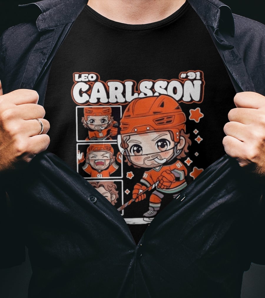 Leo Carlsson #91 Anaheim Ducks Chibi Anime Hockey T-Shirt