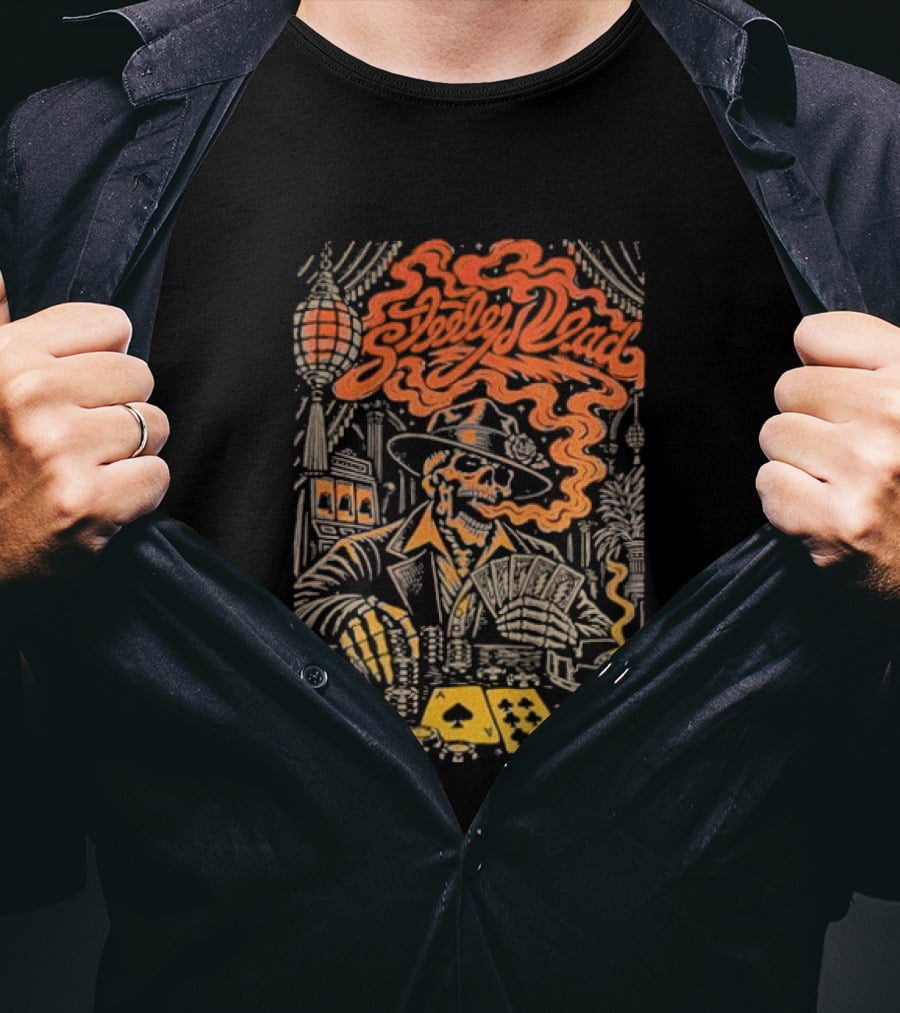 Steely Dead Skeleton Smoking Poker Playing Halloween Oct 31st Nectar T-Shirt