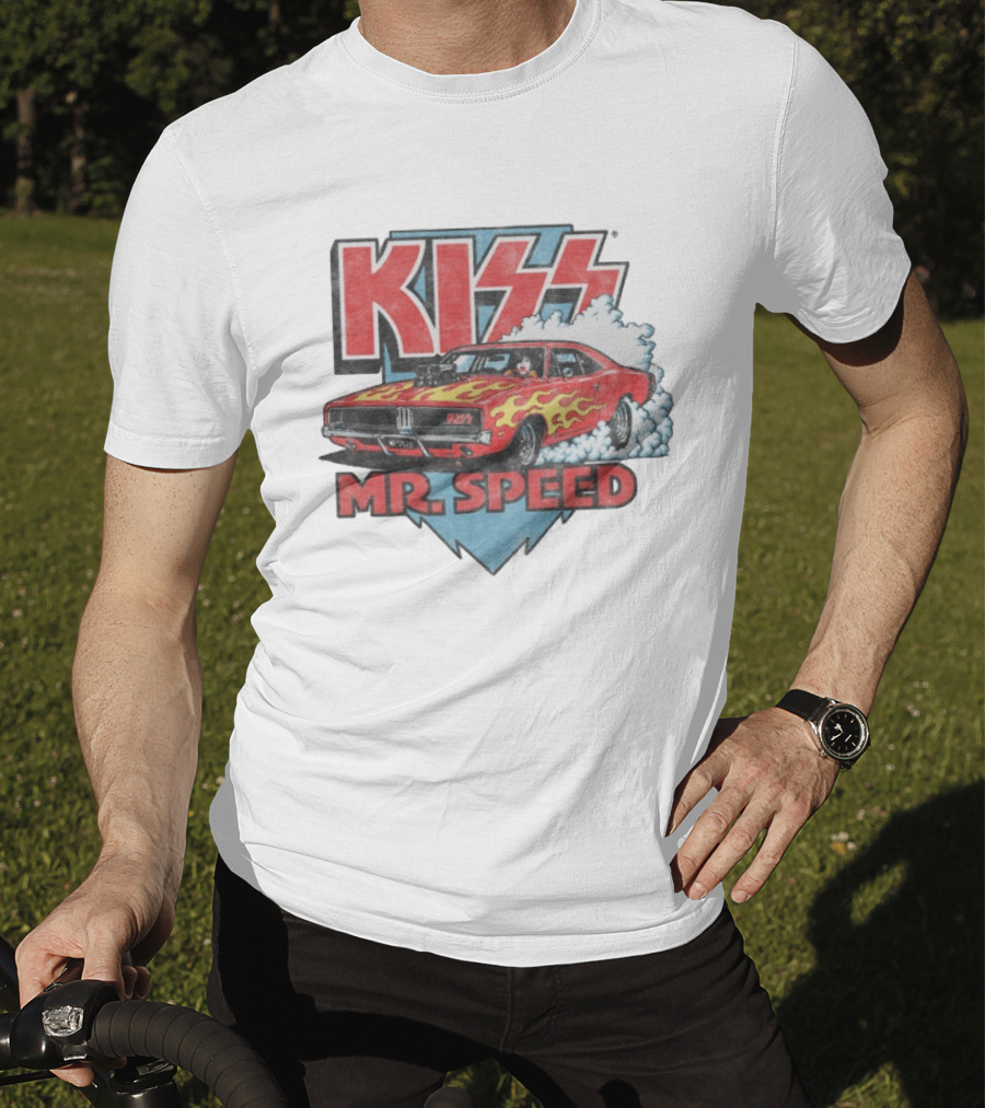 Kiss Mr. Speed Muscle Car Flames Burnout T-Shirt