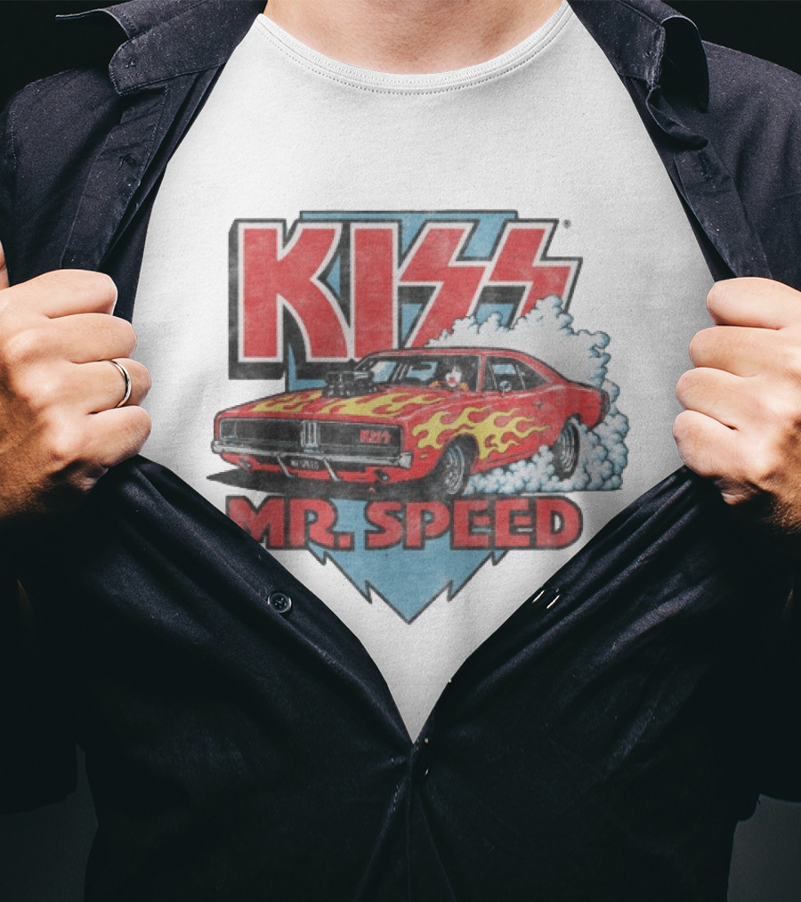 Kiss Mr. Speed Muscle Car Flames Burnout T-Shirt