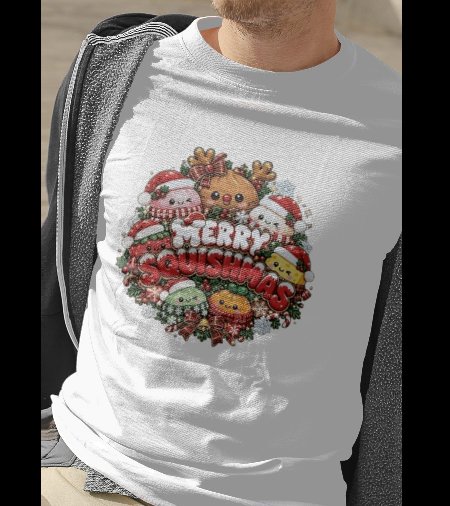 Merry Squishmas Cute Christmas 2026 Festive Characters T-Shirt