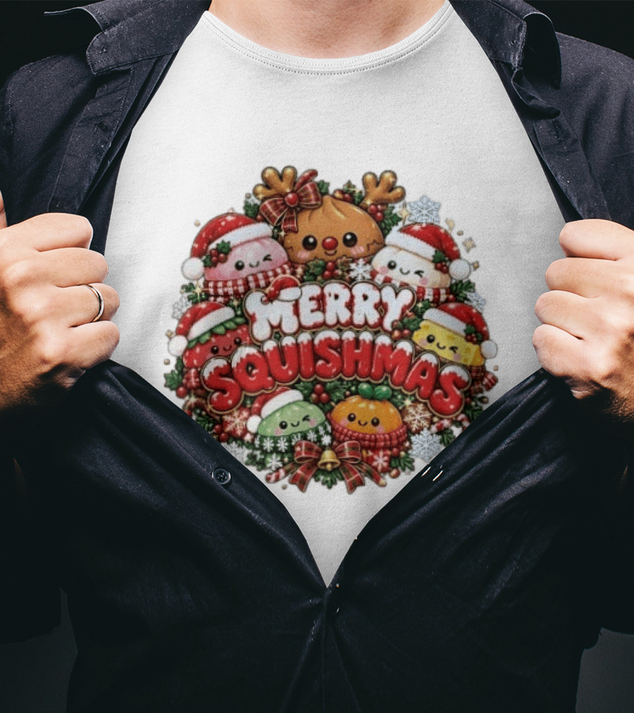 Merry Squishmas Cute Christmas 2026 Festive Characters T-Shirt