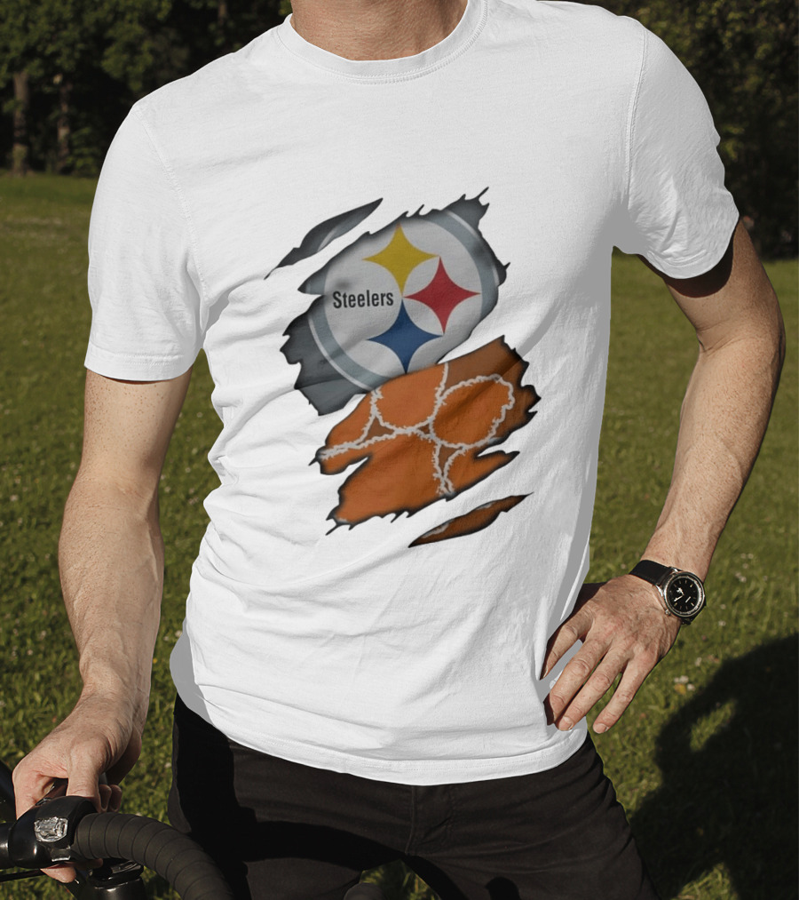 Pittsburgh Steelers Clemson Tigers Ripped Skin Fan Gear T-Shirt