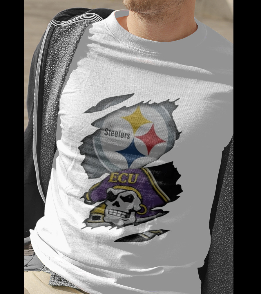 Pittsburgh Steelers And ECU Pirates Ripped T-Shirt
