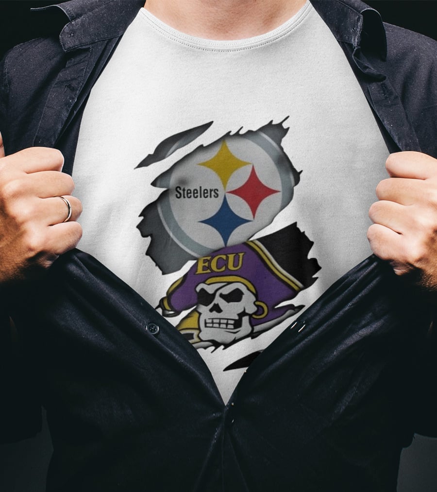 Pittsburgh Steelers And ECU Pirates Ripped T-Shirt