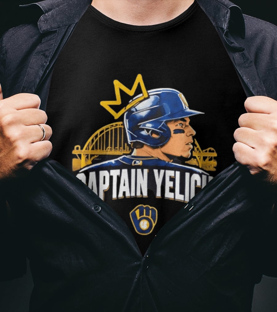 Captain Yelich Milwaukee Brewers Helmet Crown Stadium T-Shirt