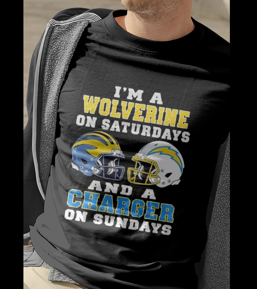 I'm A Wolverine On Saturdays And A Charger On Sundays Football Helmets T-Shirt