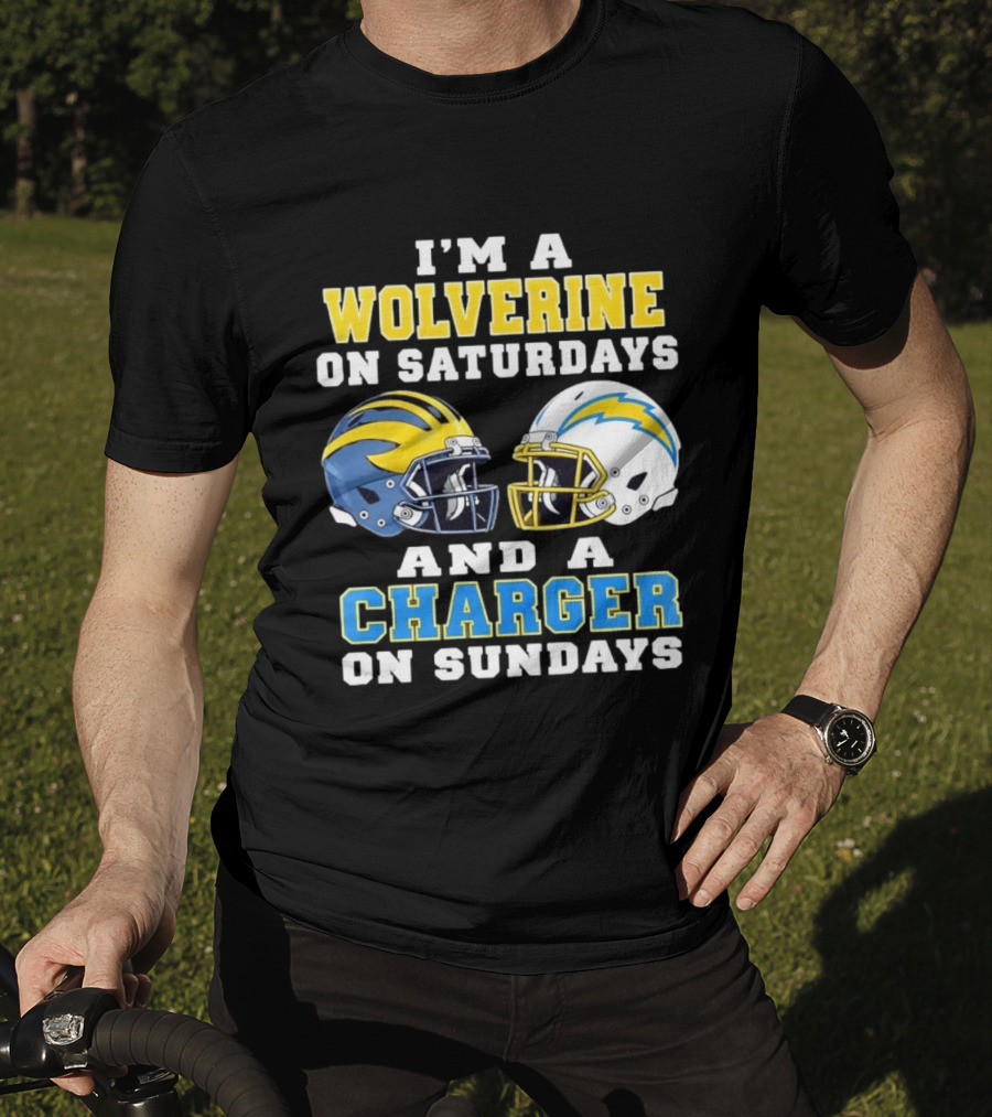 I'm A Wolverine On Saturdays And A Charger On Sundays Football Helmets T-Shirt