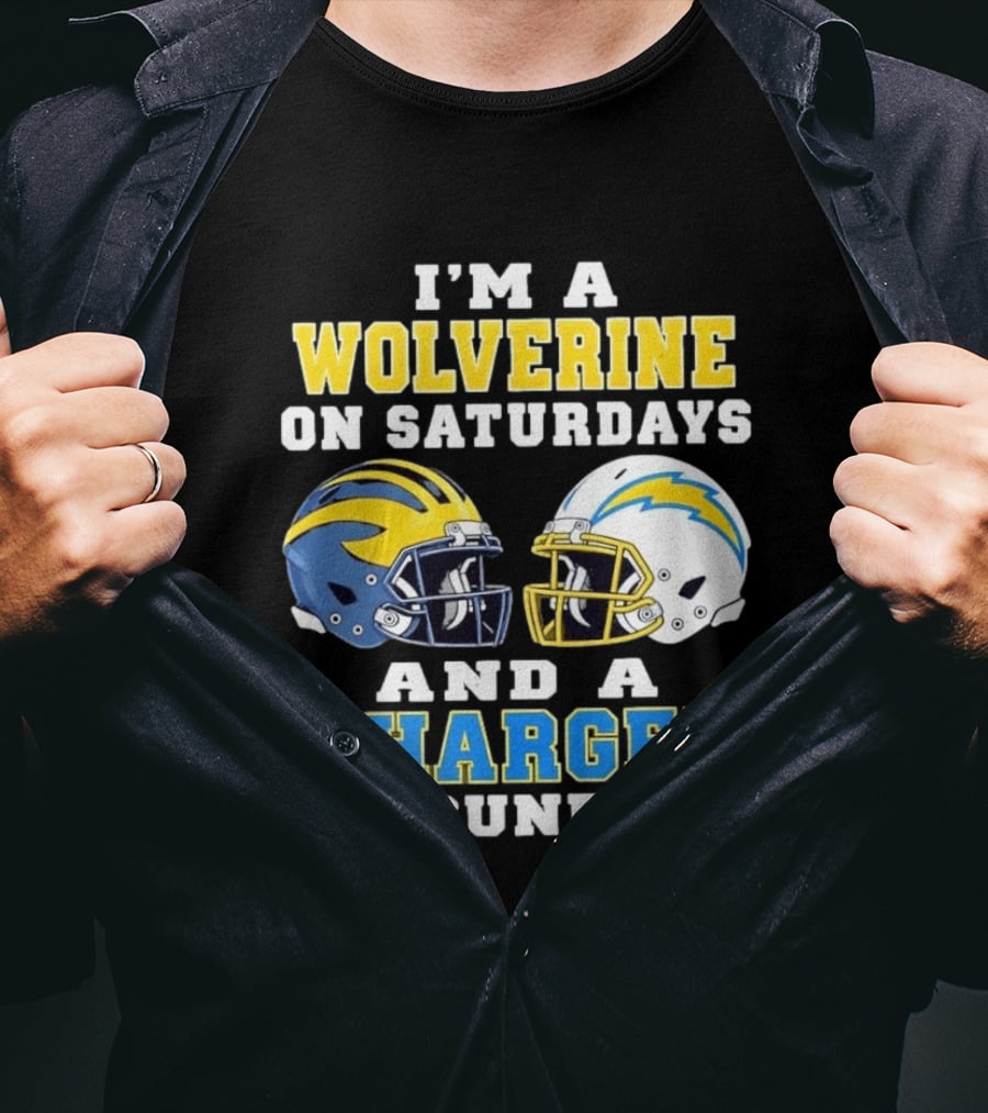 I'm A Wolverine On Saturdays And A Charger On Sundays Football Helmets T-Shirt