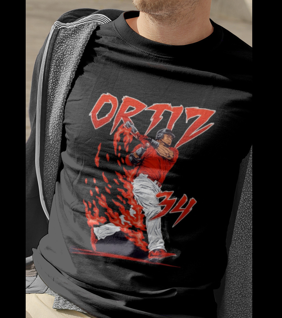 Ortiz 34 Flaming Baseball Big Papi T-Shirt
