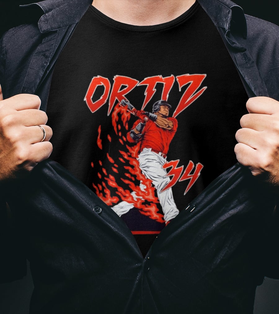 Ortiz 34 Flaming Baseball Big Papi T-Shirt