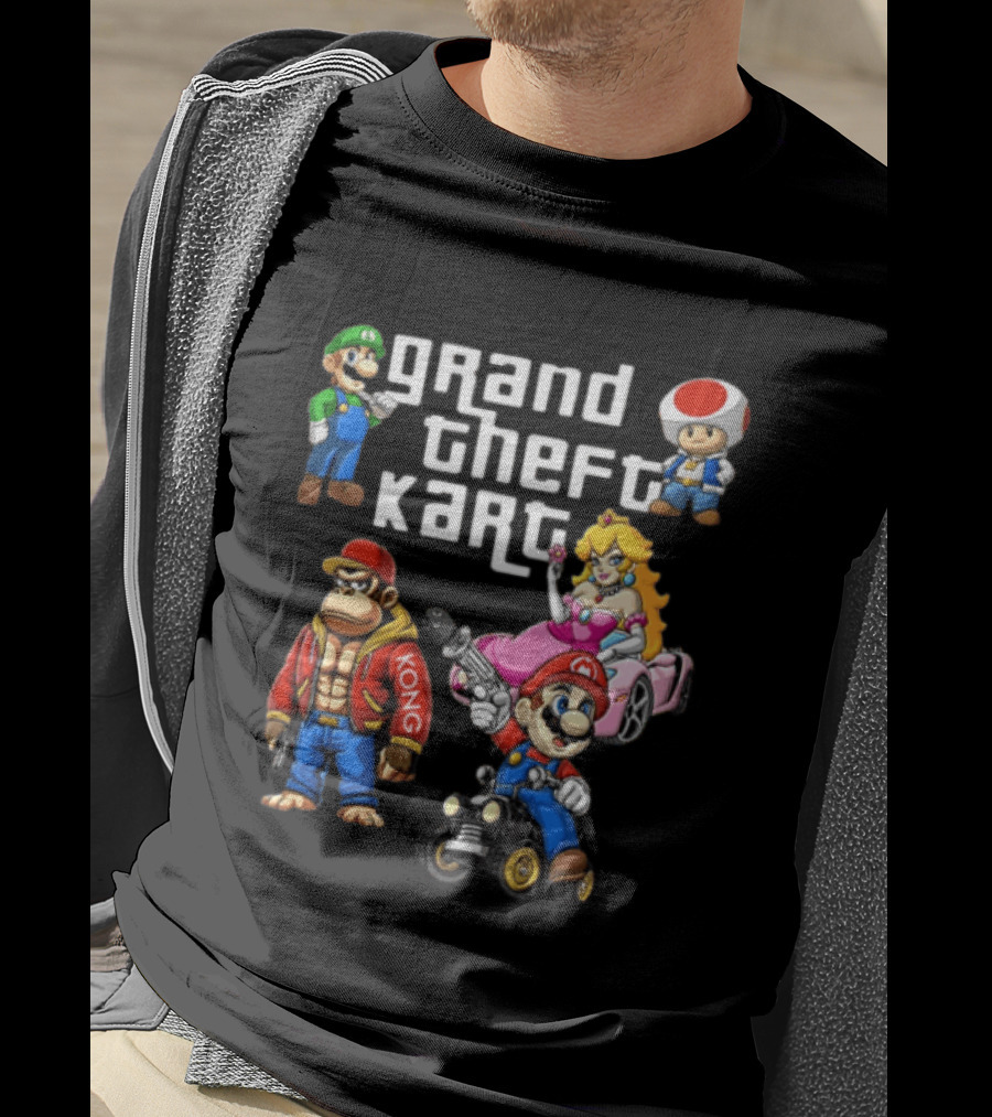 Grand Theft Kart Auto Mario Luigi Princess Peach Kong Toad Mashup T-Shirt