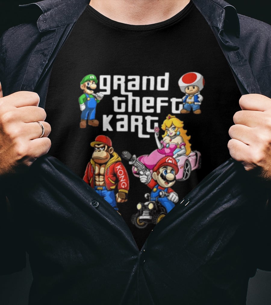 Grand Theft Kart Auto Mario Luigi Princess Peach Kong Toad Mashup T-Shirt