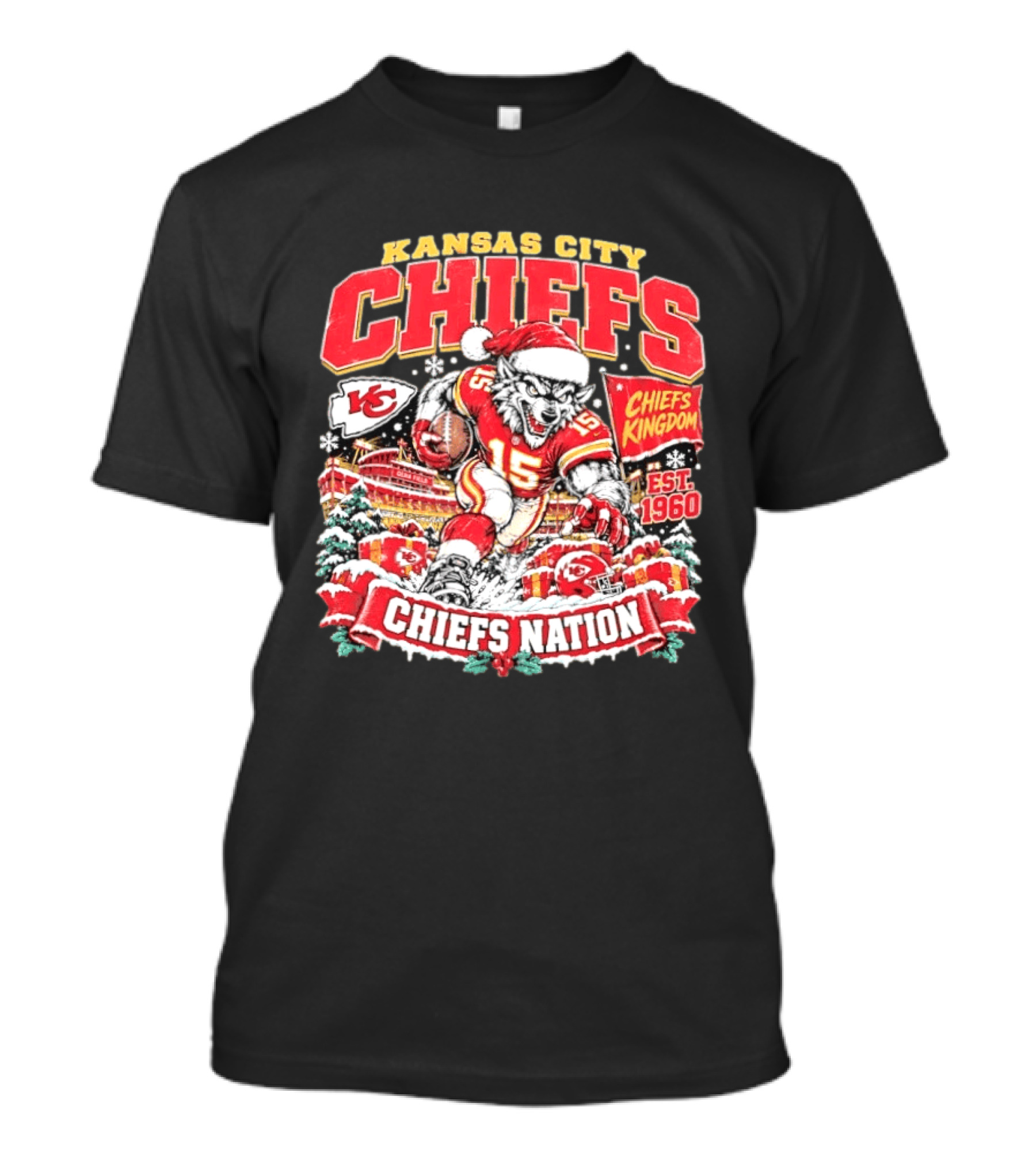 Kansas City Chiefs Kingdom Est 1960 Chiefs Nation Christmas Santa Football T-Shirt